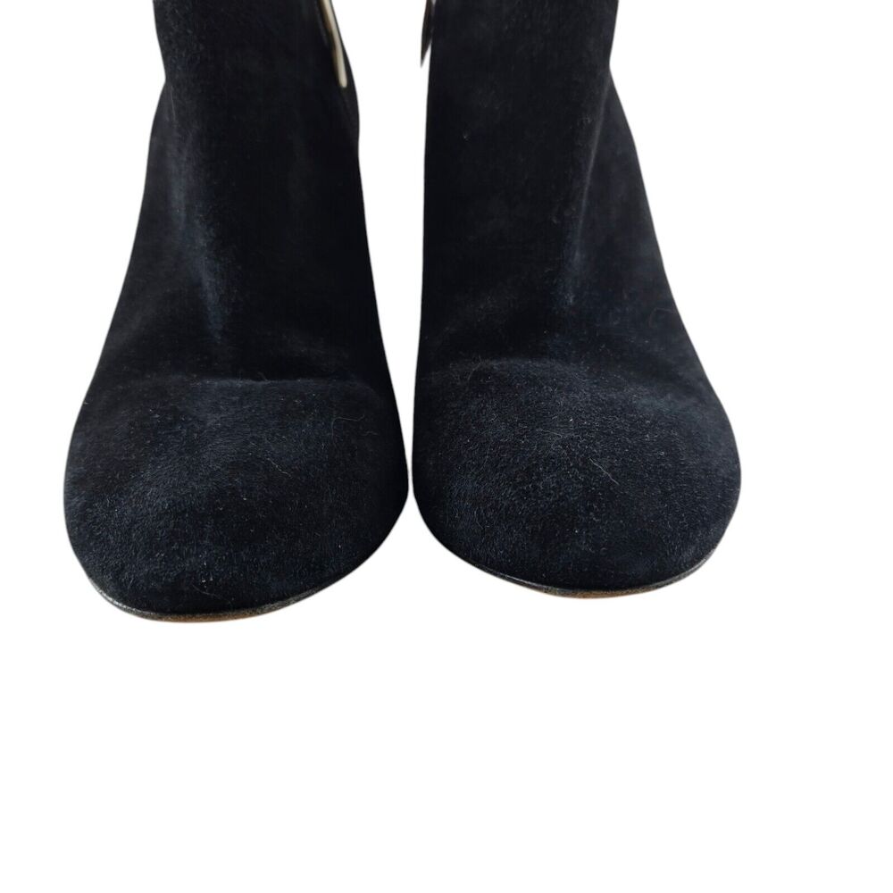 Kate Spade Ankle Boots Womens 8.5‎ Darota Black Suede Heeled Gold Tone Details - Picture 4 of 10